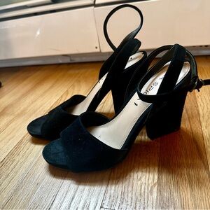Via Spiga black suede block heel sandals with ankle strap